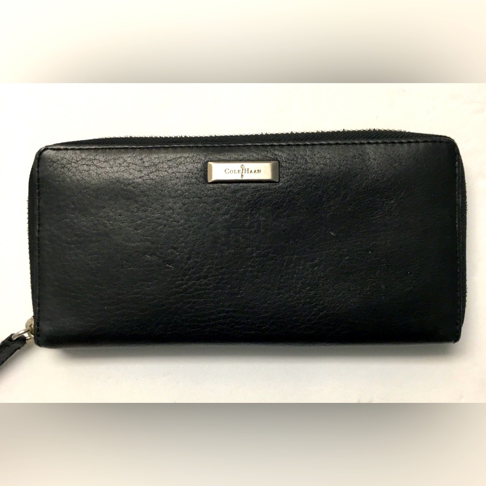 Cole Haan Leather Zip Around Wallet Black Pink
